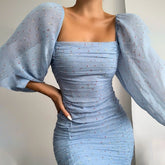 Mystical Energy Puff Mesh Sleeve Floral Mini Dress